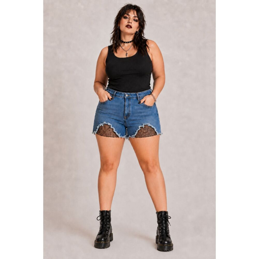 High Rise Shorts Hot Topic Distressed Grunge Punk Fishnet Jean Plus Size 16